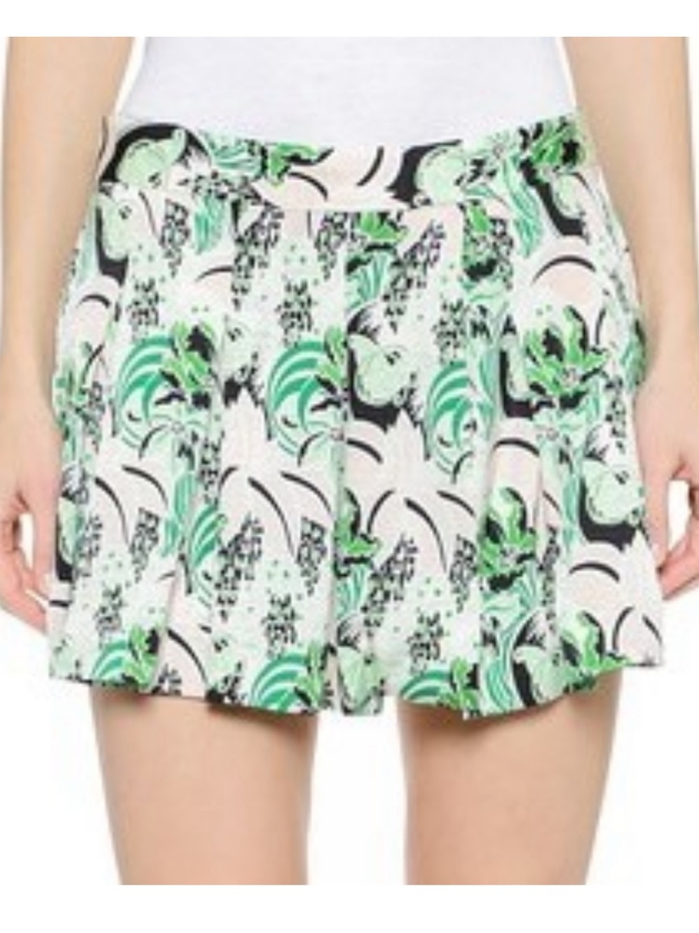 🆕 Veronica Beard White and Green Palm Print Silk Skater Mini